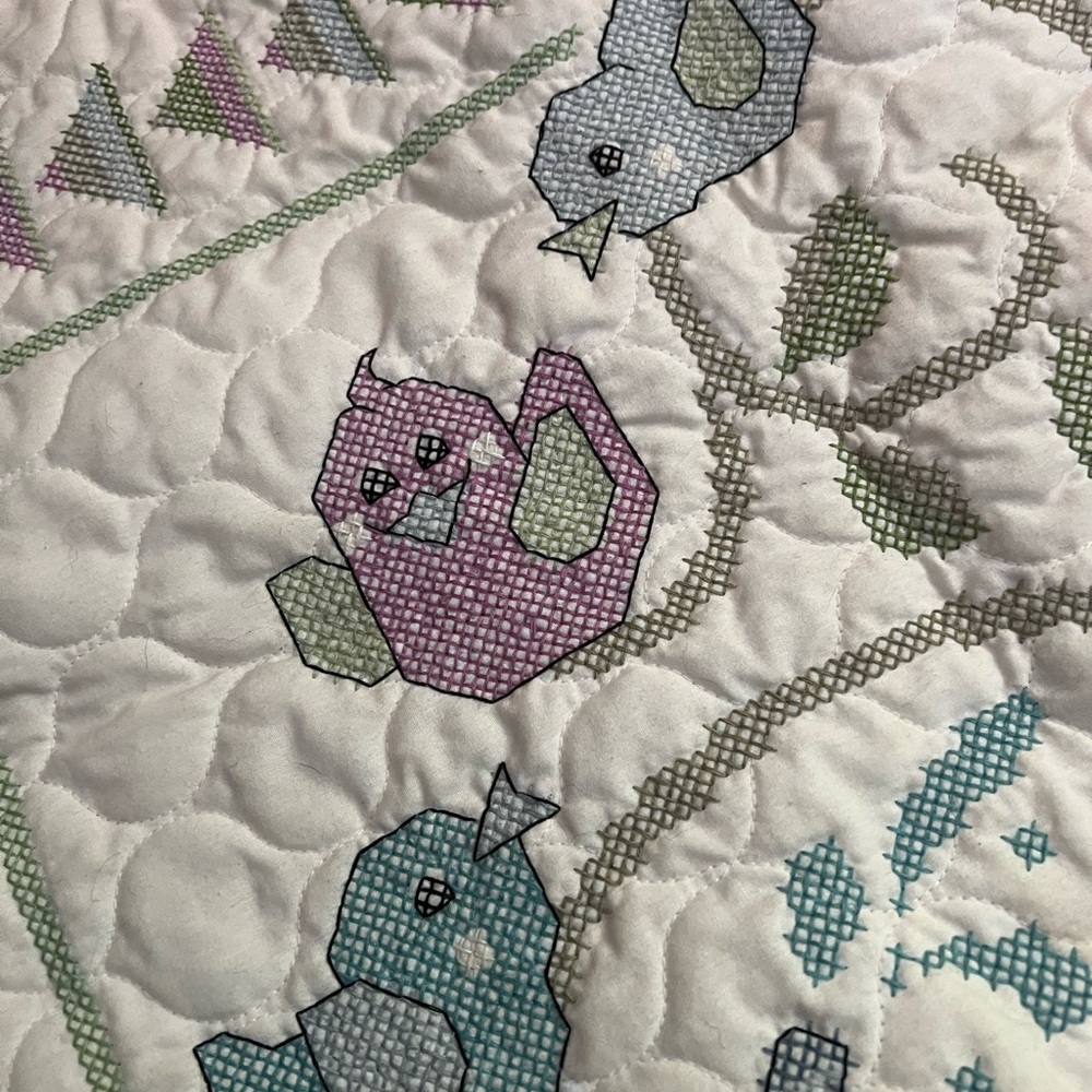 Completed Elephant Cross Stitch Baby Quilt - Picture 8 of 8